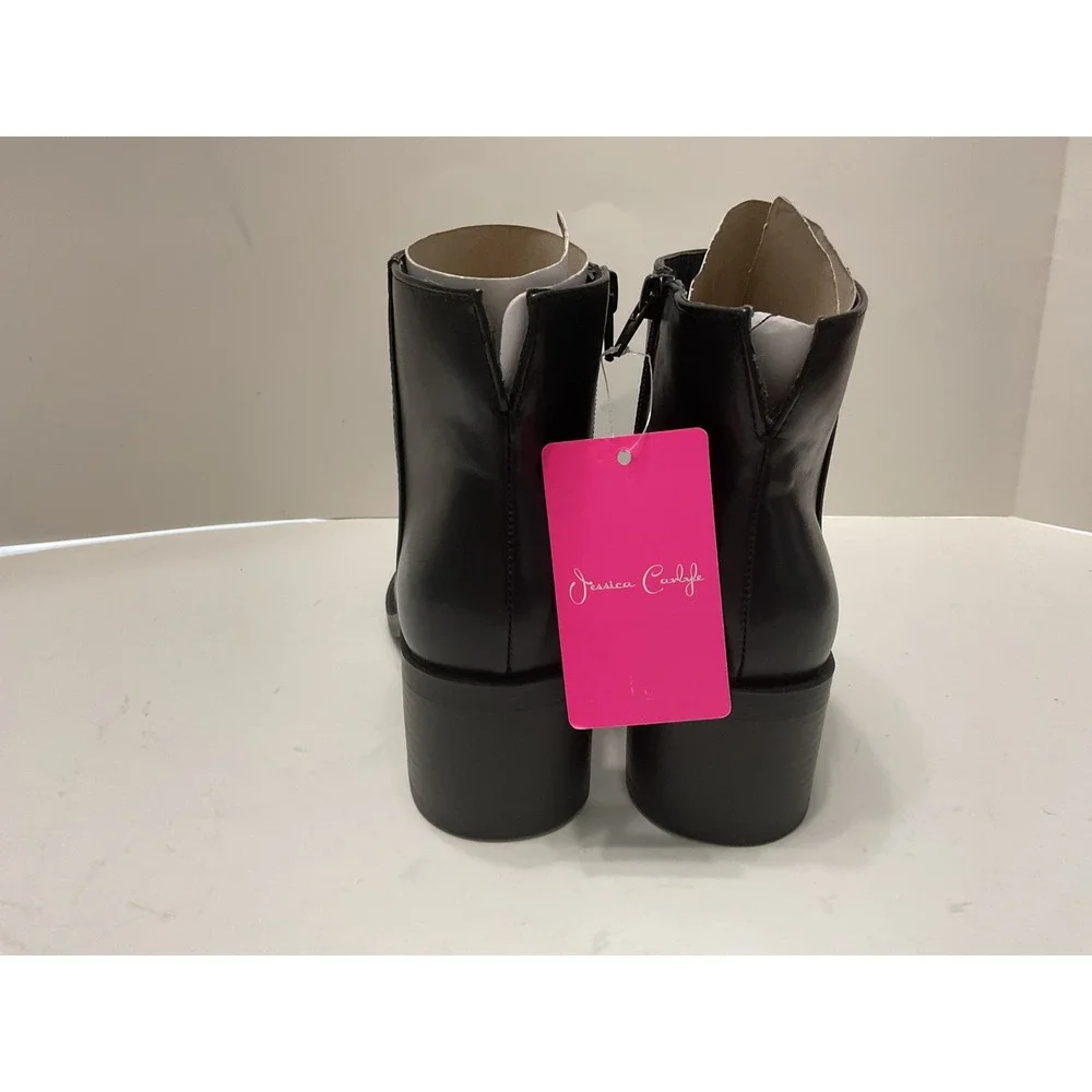 Jessica Carlyle Eva Black Ankle Boots Faux Leather Block Heel Size 6 NEW Sh5